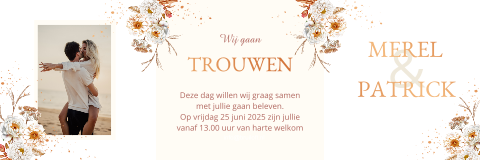 Drieluik trouwkaart met witte rozen