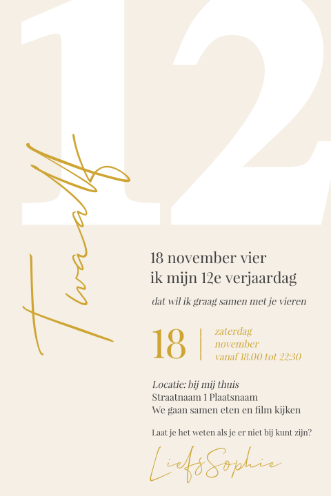 Uitnodiging feestje 12 jaar chique en modern