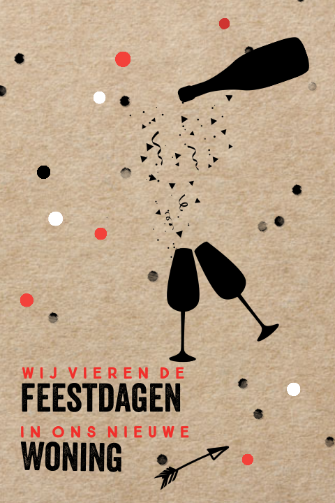 Kerst verhuiskaart wijnglazen kraft achtergrond