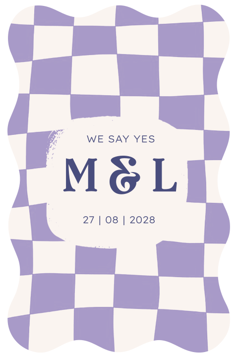 Colorblocking trouwkaart ruitjes met ronde hoeken