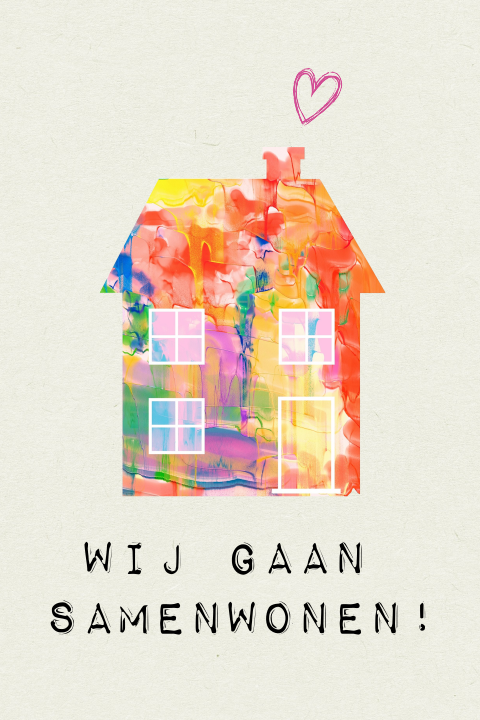 Moderne samenwonen kaart met gekleurd huisje