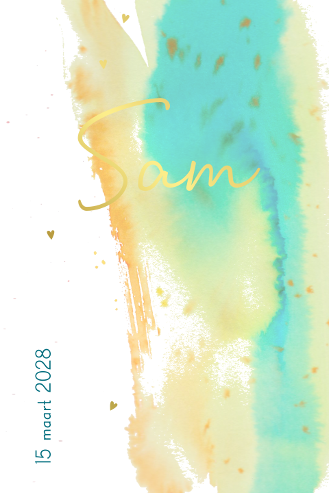 Geboortekaartje aquarel jongen met goudfolie