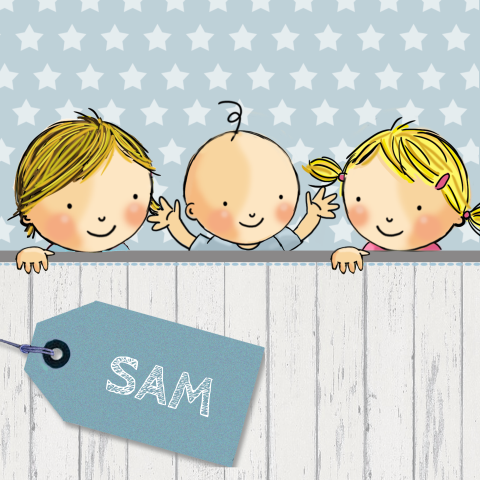 Getekende geboortekaart hout voor derde kindje