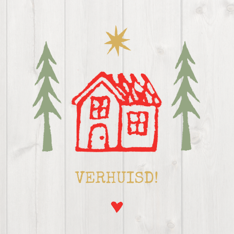 Kerstverhuiskaart stempel huis hout
