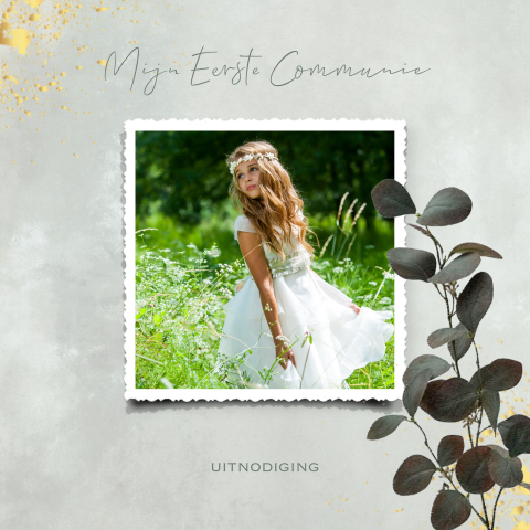 Uitnodiging eerste communie met eucalyptus takken