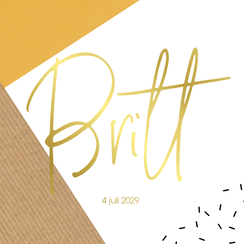 Geboortekaartje folie koper geometrische vormen kraft en geel