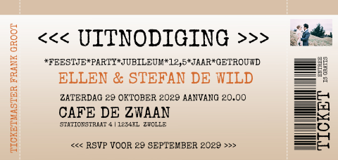 Hippe jubileum 12,5 jaar getrouwd uitnodiging ticket stijl