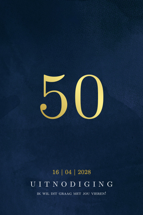 Stoere verjaardag uitnodiging 50 jaar blauw met goudfolie