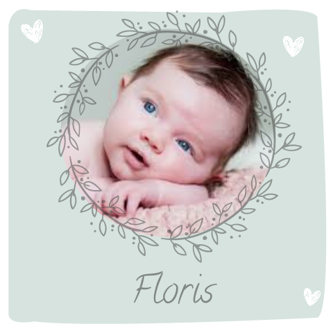 Geboortekaartje jongen met foto mint grijs groen