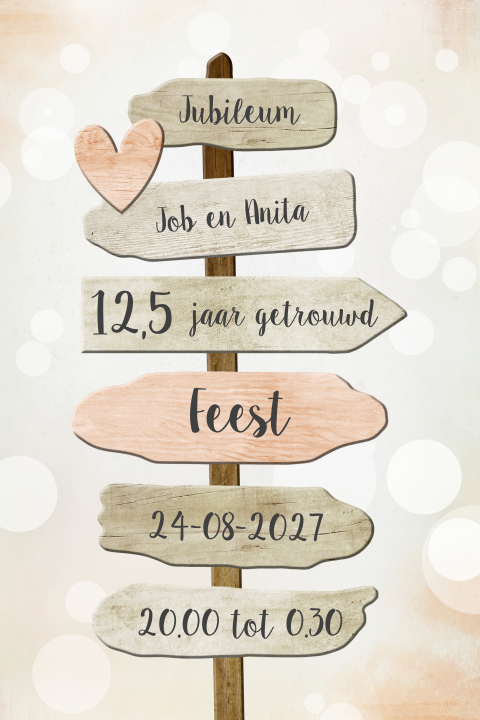 12 en half jaar getrouwd uitnodiging wegwijzers pastel