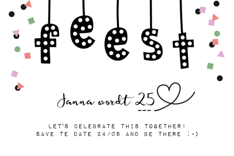 Originele verjaardagsfeest uitnodiging met confetti