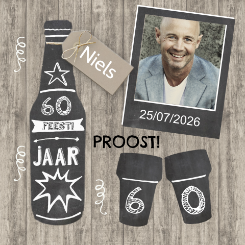 Uitnodiging 60e verjaardag man met foto en bier