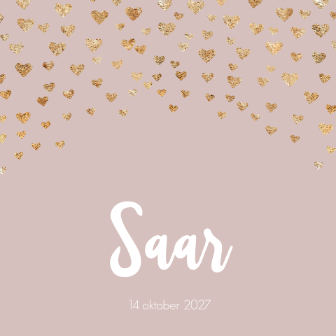 Geboortekaartje meisje oud roze en goudlook hartjes