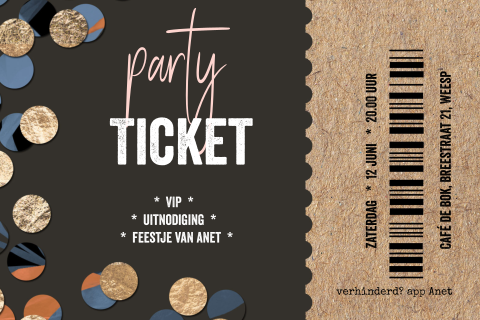 Hippe uitnodiging feestje in party ticket 50 jaar