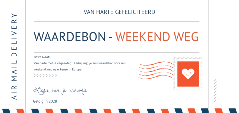 Waardebon Weekendje Weg in ticket air post stijl 
