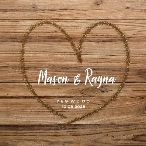 Trouwkaart met houten achtergrond en groot hart