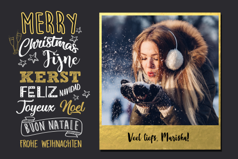 Liggende enkel kerstkaart goud en handlettering