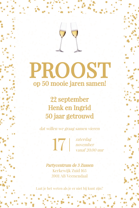 Chique uitnodiging 50 jaar getrouwd proost