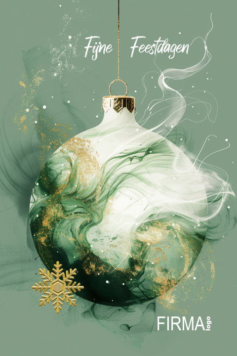 Zakelijke kerstkaart groene smoke kerstbal op saliegroen