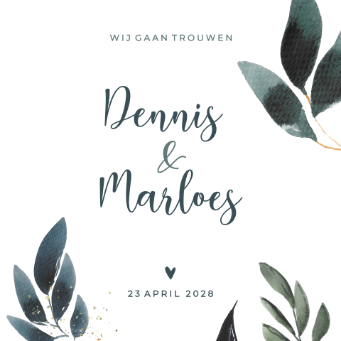 Eucalyptus trouwkaart watercolor takje met tijdlijn binnenin