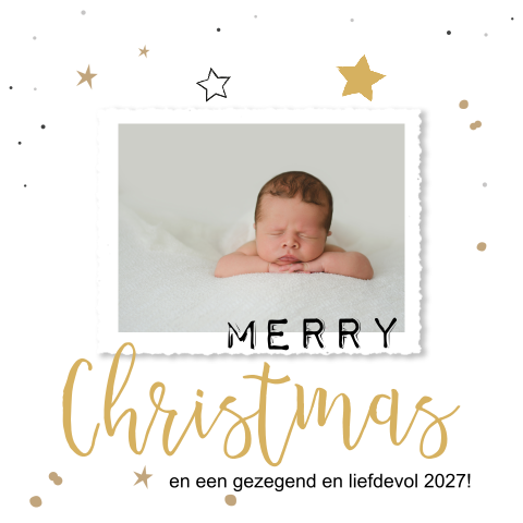 Hippe zwart wit gouden kerstkaart met een foto