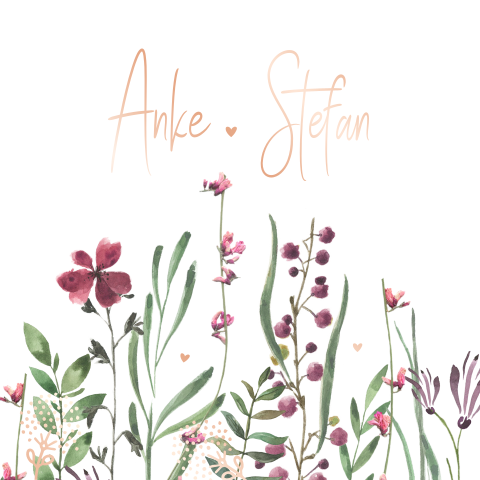 Trouwkaart met groene en kleurrijke takjes rose folie