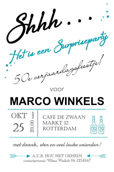 Uitnodiging surprise feestje 50 jaar met bierflesjes