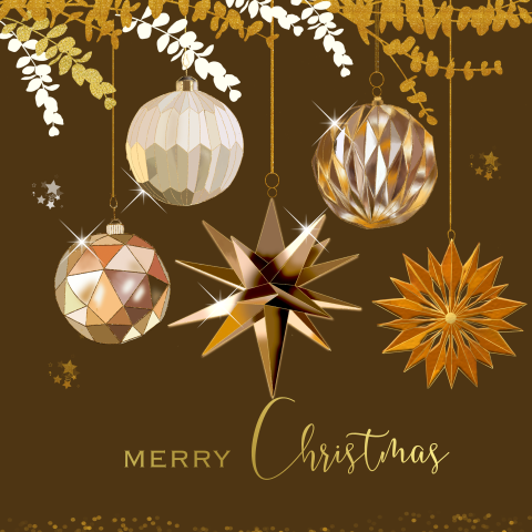 Kerstkaart met kerstballen en ster