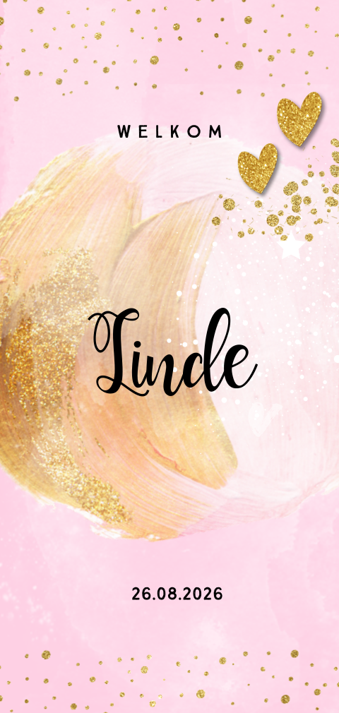 Hip geboortekaartje meisje met goud verf look