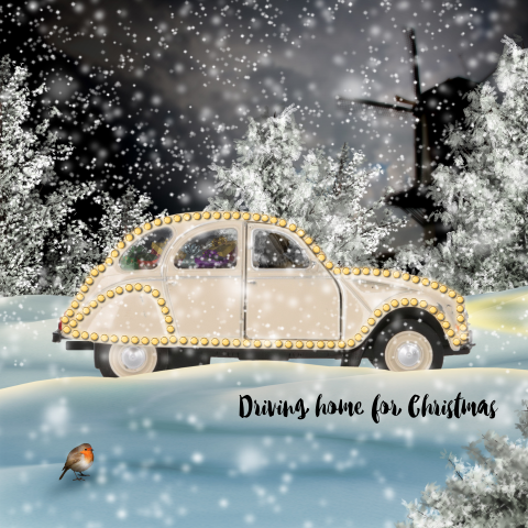 Driving home for christmas kerstkaart 2cv eend wit