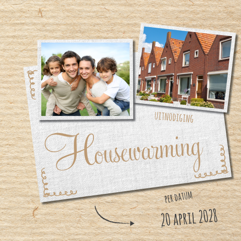 Housewarming kaart met kraft en linnen