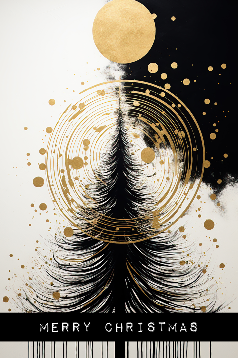 Kerstboom grafisch zwart met goud look