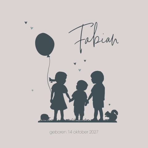 3de kind geboortekaartje jongen met zus en broer derde kindje