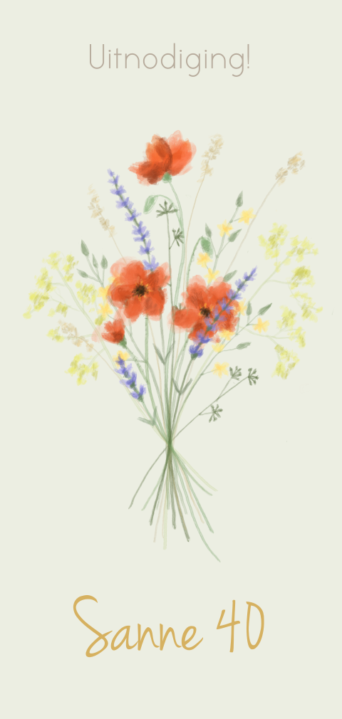 Verjaardagsuitnodiging 40 jaar veldboeket papaver