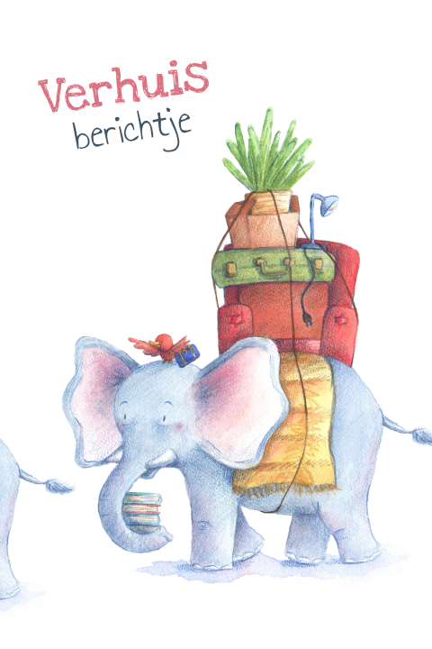 Verhuiskaart olifant met verhuisspullen op zijn rug