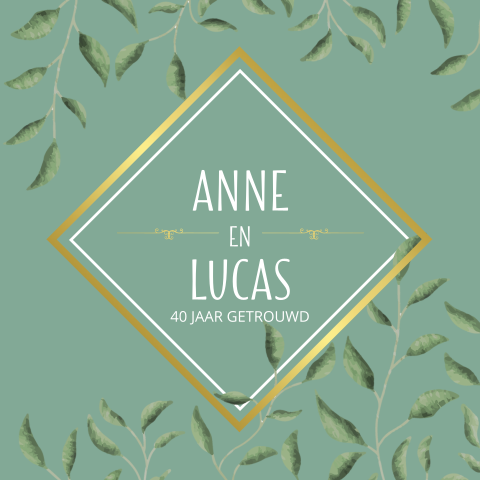 Uitnodiging 40 jaar getrouwd Art deco vormen met goudfolie