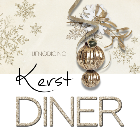 Uitnodiging kerst diner taupe kerstversiering