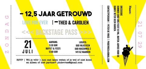 Zomerse uitnodiging jubileum 12,5 in ticket stijl