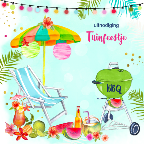 Tuinfeestje en bbq uitnodiging met tekeningen
