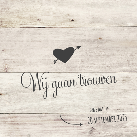 Mooie trouwkaart met hout en linnen