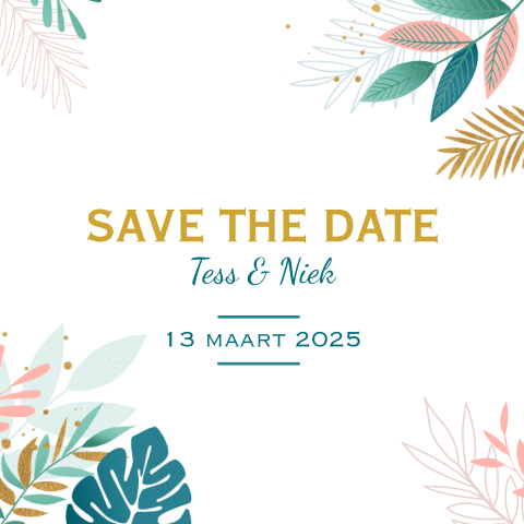 Save the date kaart met kleurrijke bladeren