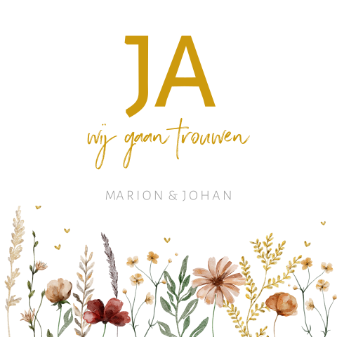 Trouwkaart met mooie veldbloemen waterverf