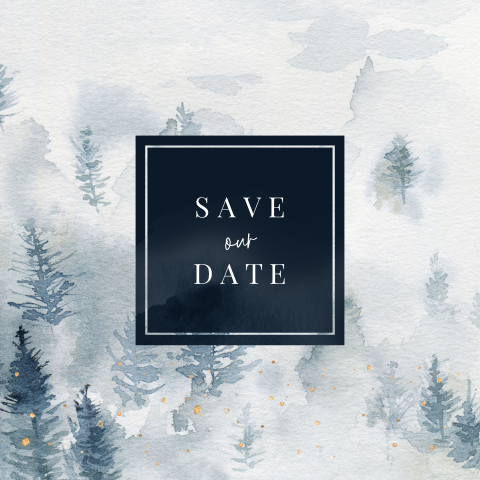 Winterse save the date donkerblauw waterverf