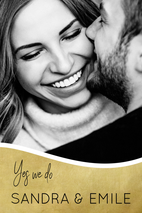 Foto trouwkaart zwart-wit met goudkleurige slinger