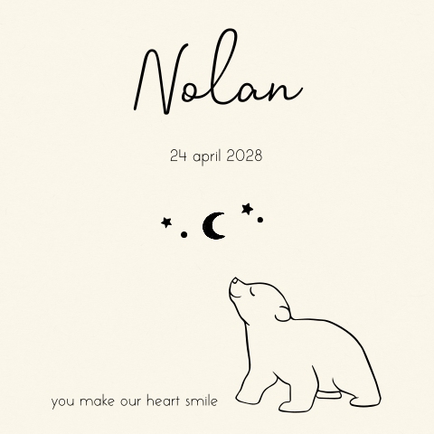 Geboortekaartje neutraal beertje maan sterren