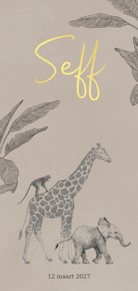 Geboortekaartje jongen jungle staand met goudfolie Seff