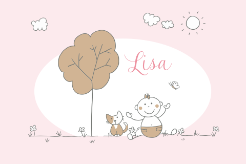 Geboortekaart baby meisje poes boom