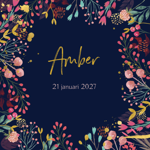 Geboortekaartje meisje bloemen botanisch