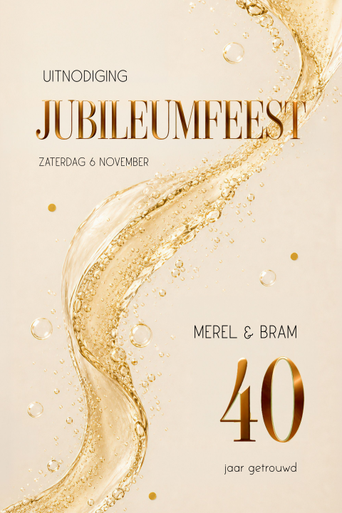 Uitnodiging 40 jaar getrouwd – stijlvol jubileumfeest in champagnegoud