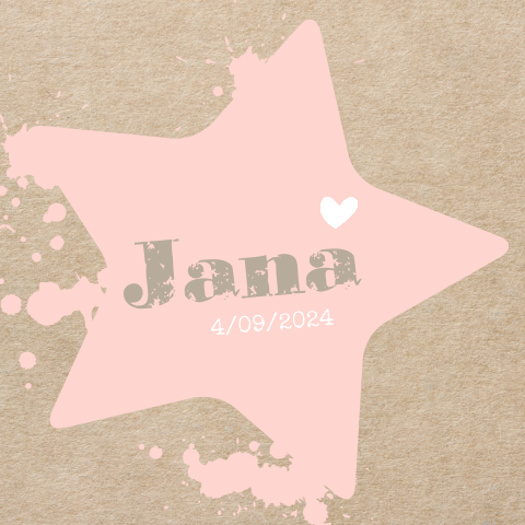 Stoer hip geboortekaartje meisje bruin karton met paarse ster 